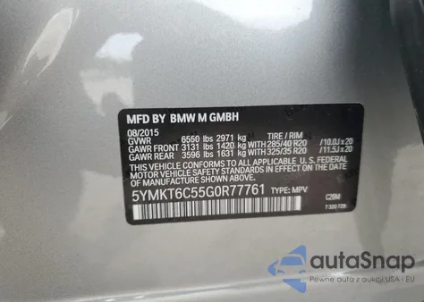 2016 BMW X5 M из США, поврежденный, VIN 5YMKT6C55G0R77761